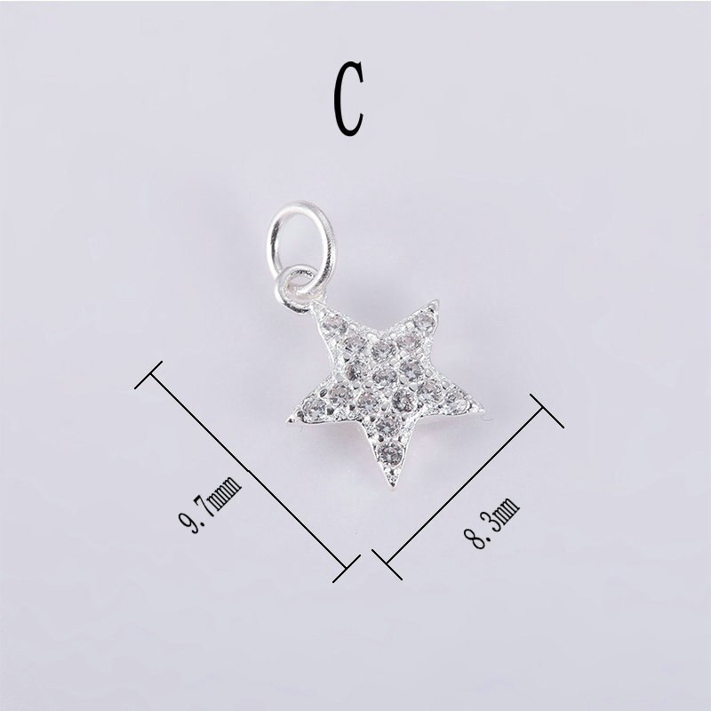 de colgante de luna y estrella único de Plata de Ley 925, Micro embutido cúbico de zirconia, para hacer joyería DIY, collar, pulsera, 1 Uds: C