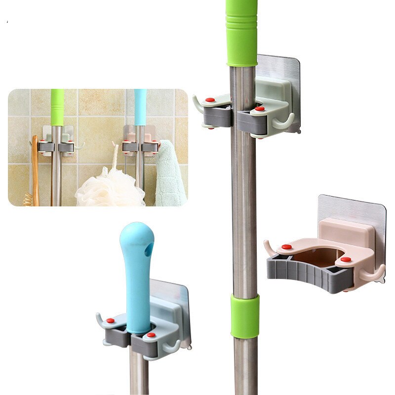 Cleaning Tools Holder Home Mop Clip Mop Hooks No Trace Mop Holder Bathroom Rack Household Organizer Kitchen Wall Sticker Rack