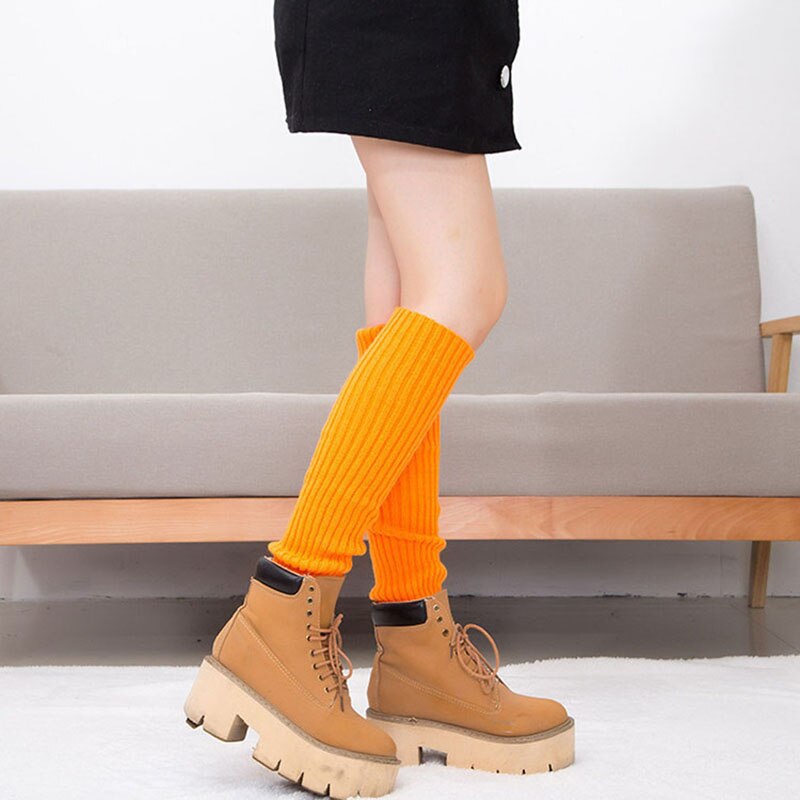 Calentadores deportivos de seguridad para mujer, calentadores largos de punto, calentador de piernas, calcetines de tubo de felpa suave, novedad, Invierno: orange