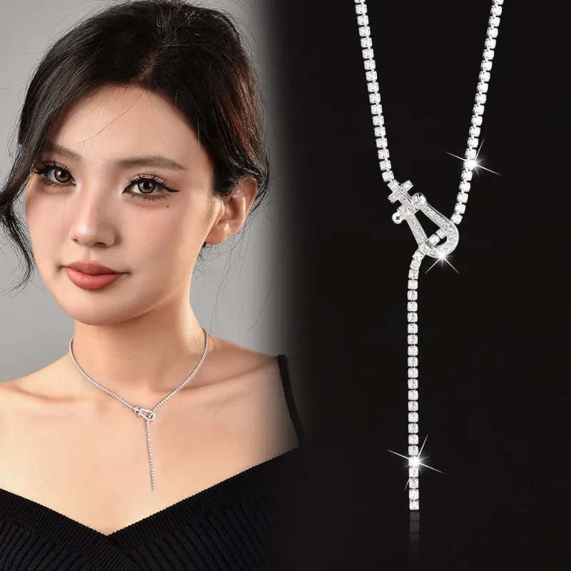 Hesteskoformet zirkonkjede, diamantkjede, kragebeinskjede og fasjonabelt damekjede, retrokjede