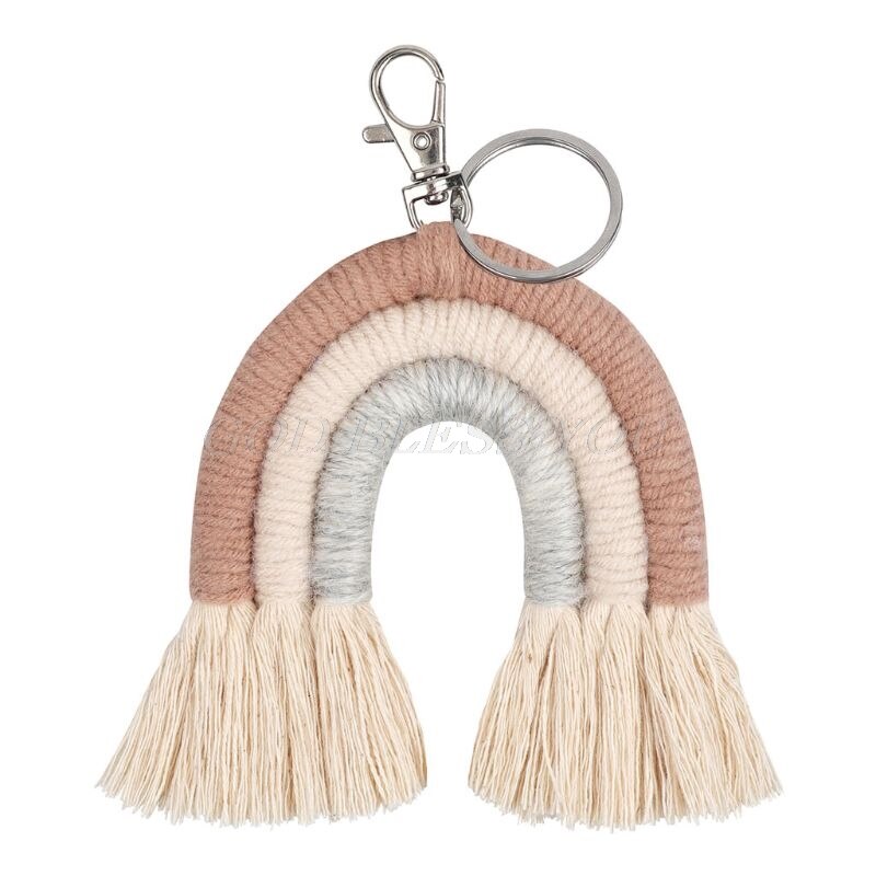 Weven Regenboog Sleutelhangers Voor Vrouwen Boho Handgemaakte Sleutelhouder Sleutelhanger Macrame Bag Charm Auto Opknoping Sieraden: KEY45