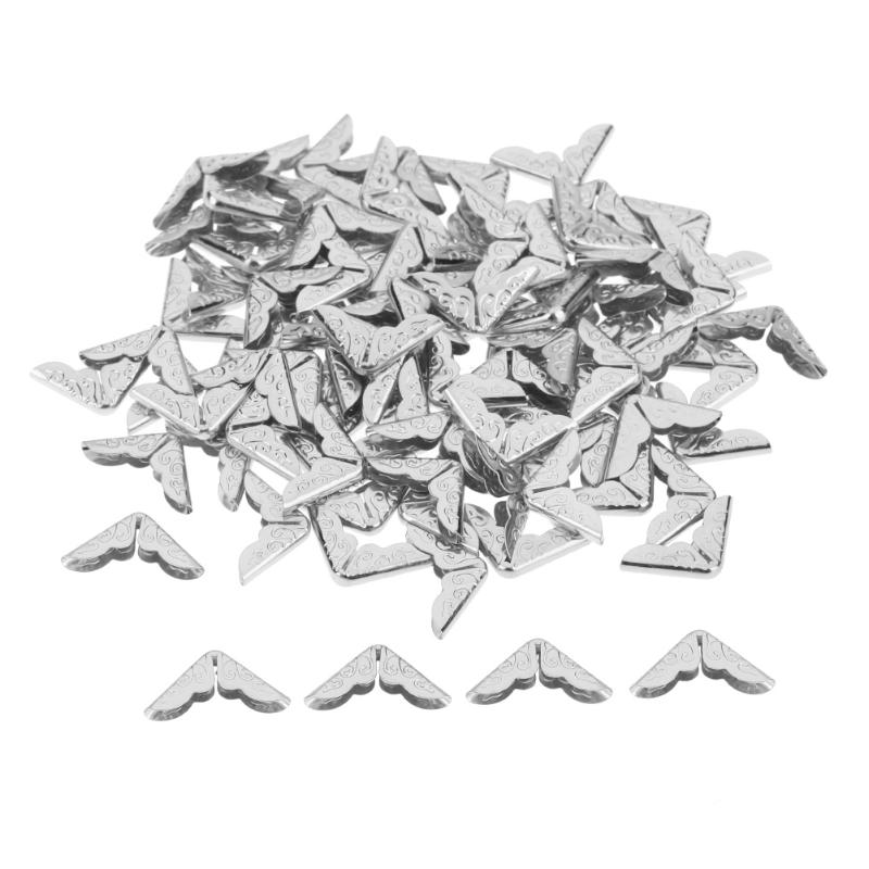 100 esquinas de Metal para libros, álbumes de recortes, álbumes de fotos, protectores de esquina, artesanías de Metal en oro plateado para menú de archivos de tarjetas: SILVER