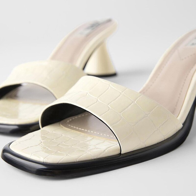 Zomer dames slippers vierkante neus cup hak slide sandalen dierenprint leren sandalen dames merk schoenen