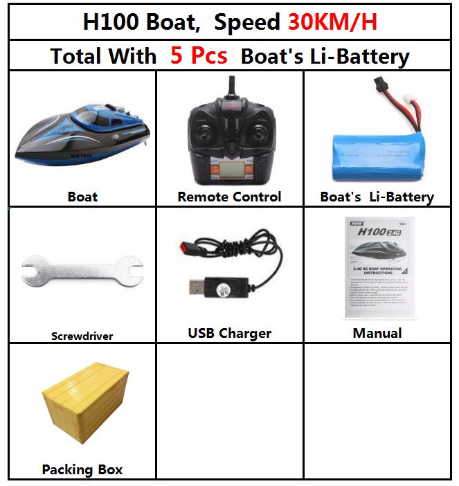 Upgraded 2.4GHz 4CH Remote Control RC High Speed Boat Skytech H100 Racing Speed Boat With LCD Screen Toys For Kids Children: 30kmH H100 5 battery