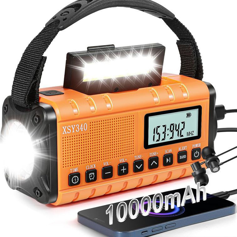 10000mAh Emergency Radio Solar Hand Crank Dynamo Radio AM/FM/NOAA Radio LED Flashlight SOS Alarm Power Bank: Blue