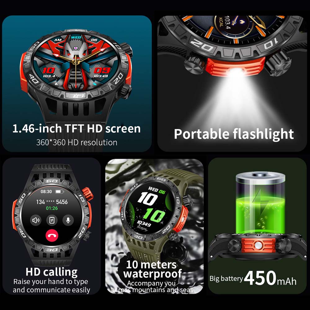 New Sports Smart Watch Men con illuminazione a LED Health Tracker Compass Ultra Long Standby Bluetooth Call SmartWatch per Android IOS