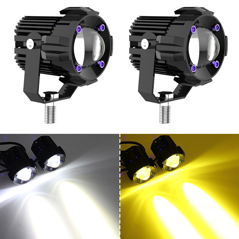 60W Led Motorfiets Verlichting Dual Kleur Hi/Lo Beam Spotlight Mini Lens Auto Koplamp Mistlamp Voor truck Suv 4WD 4X4 Boot Atv