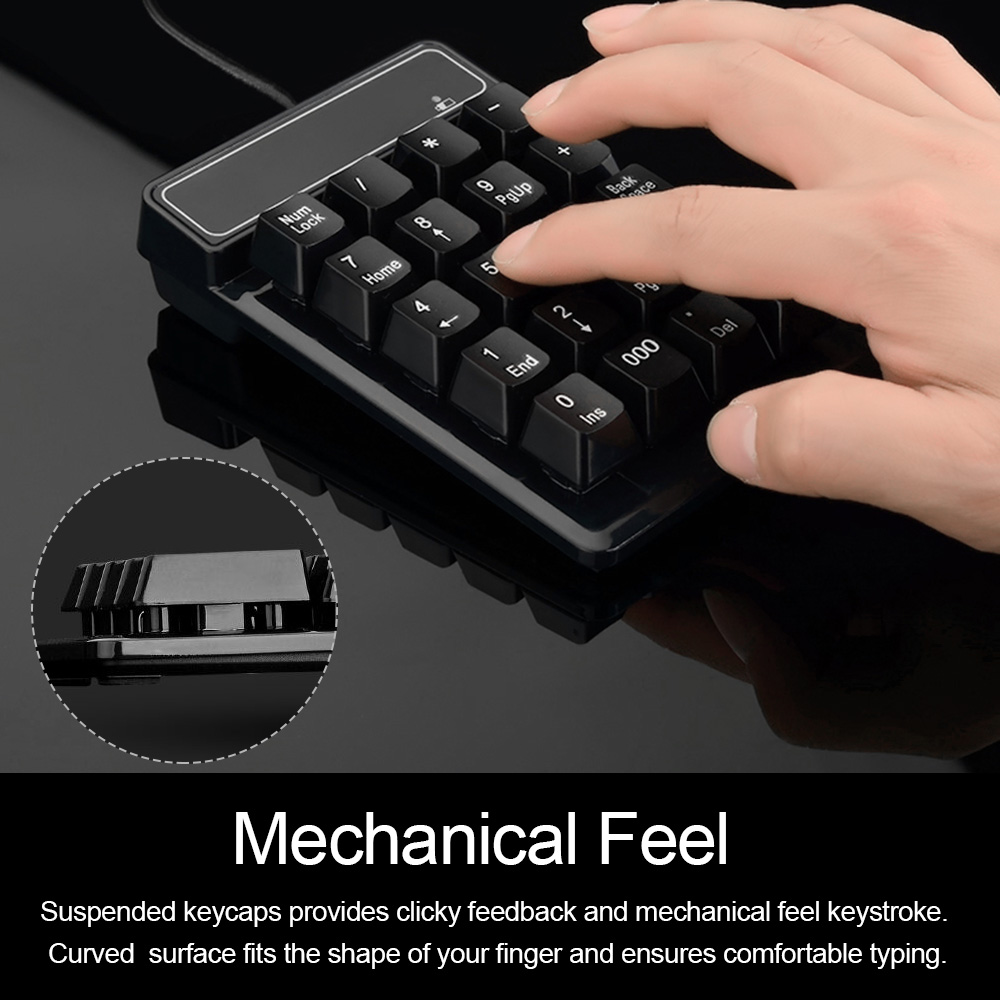 USB Wired Numeric Keypad Mechanical Feel Number Pad Keyboard 19 Keys Water-proof Keyboards for Laptop Desktop PC Notebook Black