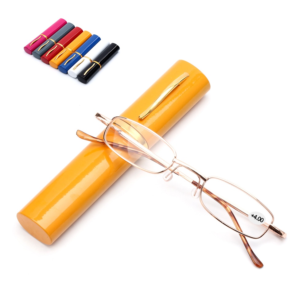 Mini draagbare leesbril met pennenkoker kleine compacte presbyopische bril veerscharnier bril oogzorg  +1.00 ~ +4.00