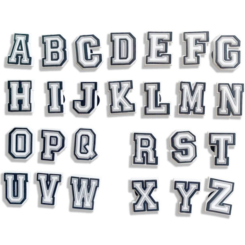 Serie de letras para zapatos de PVC, abalorios de dibujos animados, decoración del alfabeto, accesorios para zapatos, hebilla de cocodrilo, para niños, jibz, 1 ud.