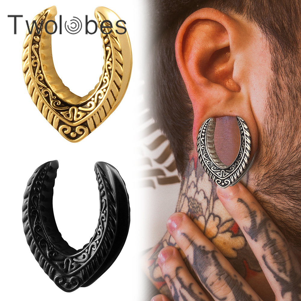Twolobes 2 STUKS Vintage Zadel Oor Tunnels Stekkers 316 Rvs Expander Meters Brancards Piercing Lichaam Sieraden Mode