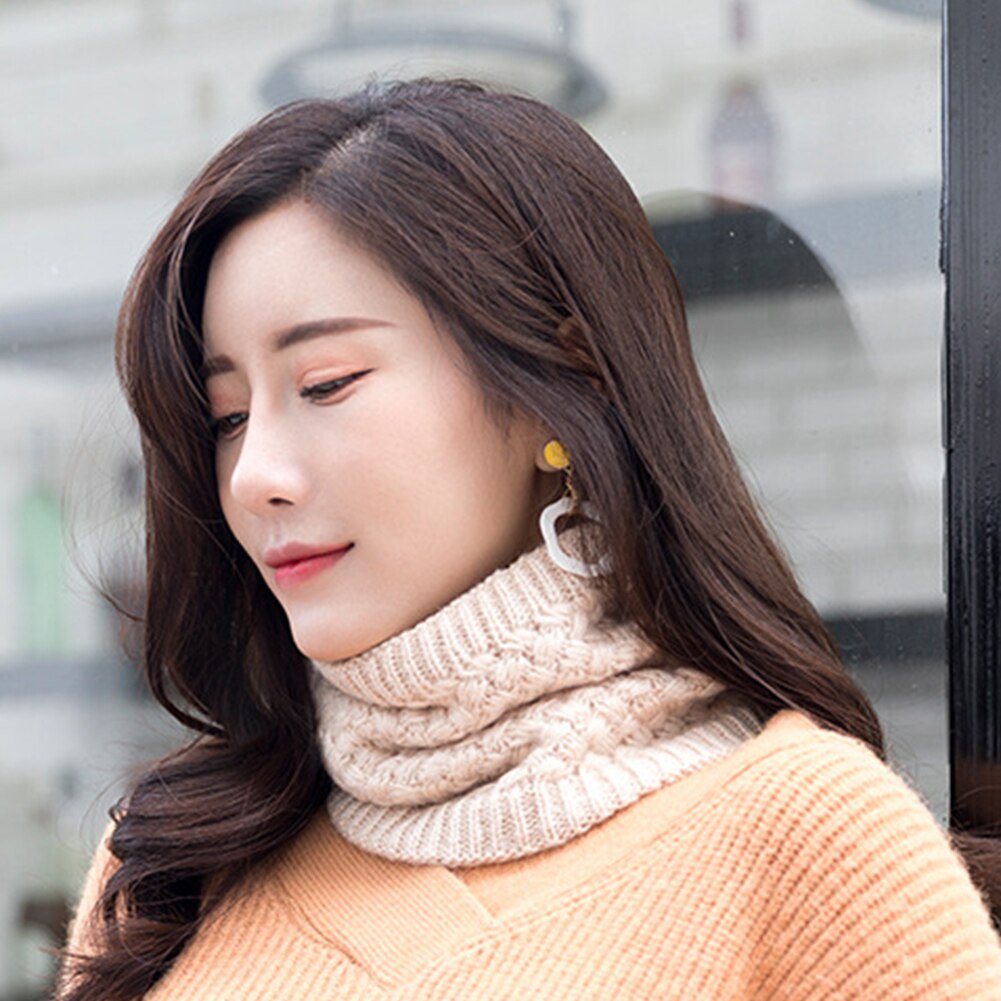 Winter Women Men Solid Color Thickened Fleece Knitted Neckerchief Warm Scarf Warmer Scarf Cotton Shawl Warm Necklaces Scarves