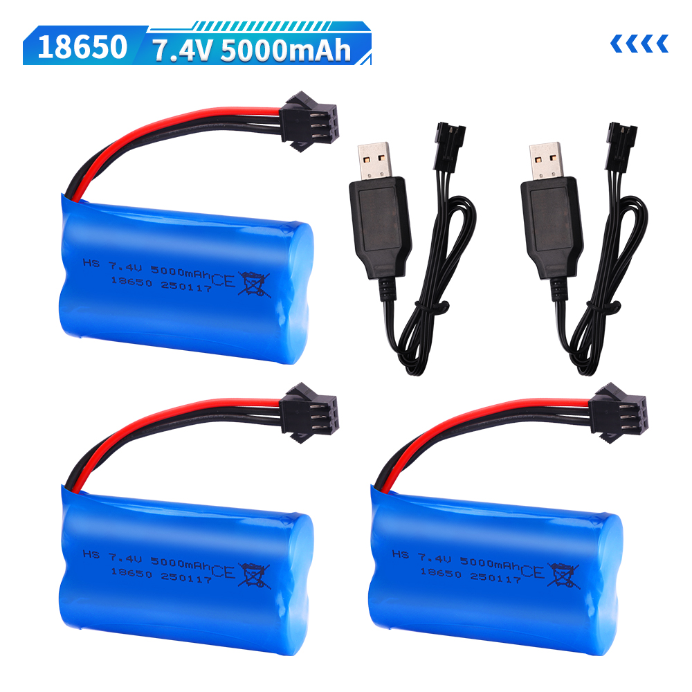 7.4V 5000mAh SM-3P Li-ion battery for MN128 Watch Gesture Sensing Twisted RC stunt car 18650 7.4v battery For RC Cars SM3P Plug: DEEP BLUE
