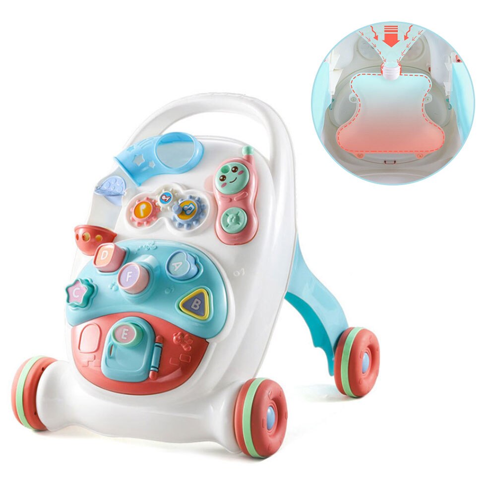 Baby rollator legetøj første trin bil multifunktionel toddler vogn sidde-til-stå abs musikalsk rollator med justerbar skrue til lille barn: Med vandtank