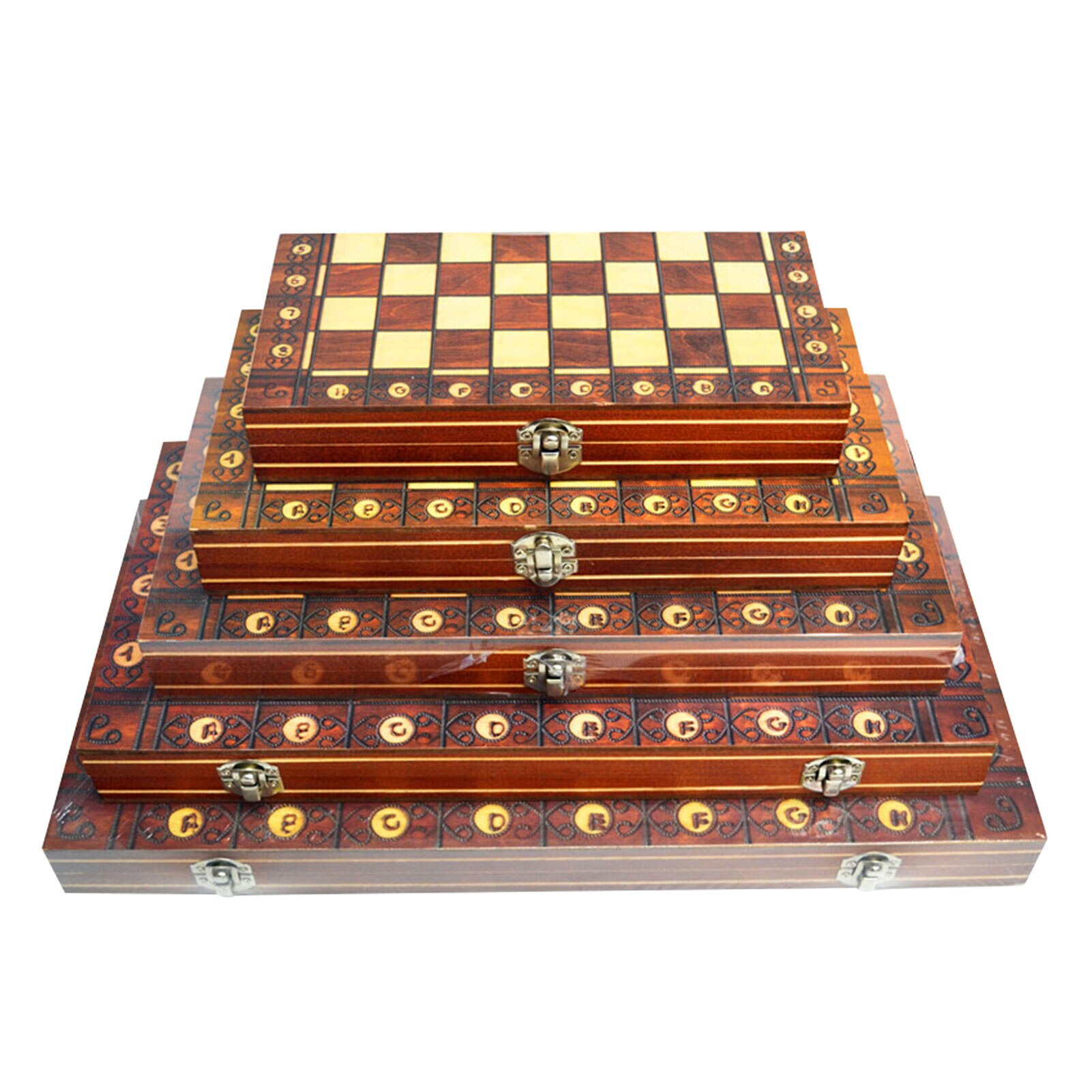 5 Sizes 3 In 1 Chess Set Wooden Chess Game Hand-carved Large Practical Backgammon Checkers For Indoor Adult Children