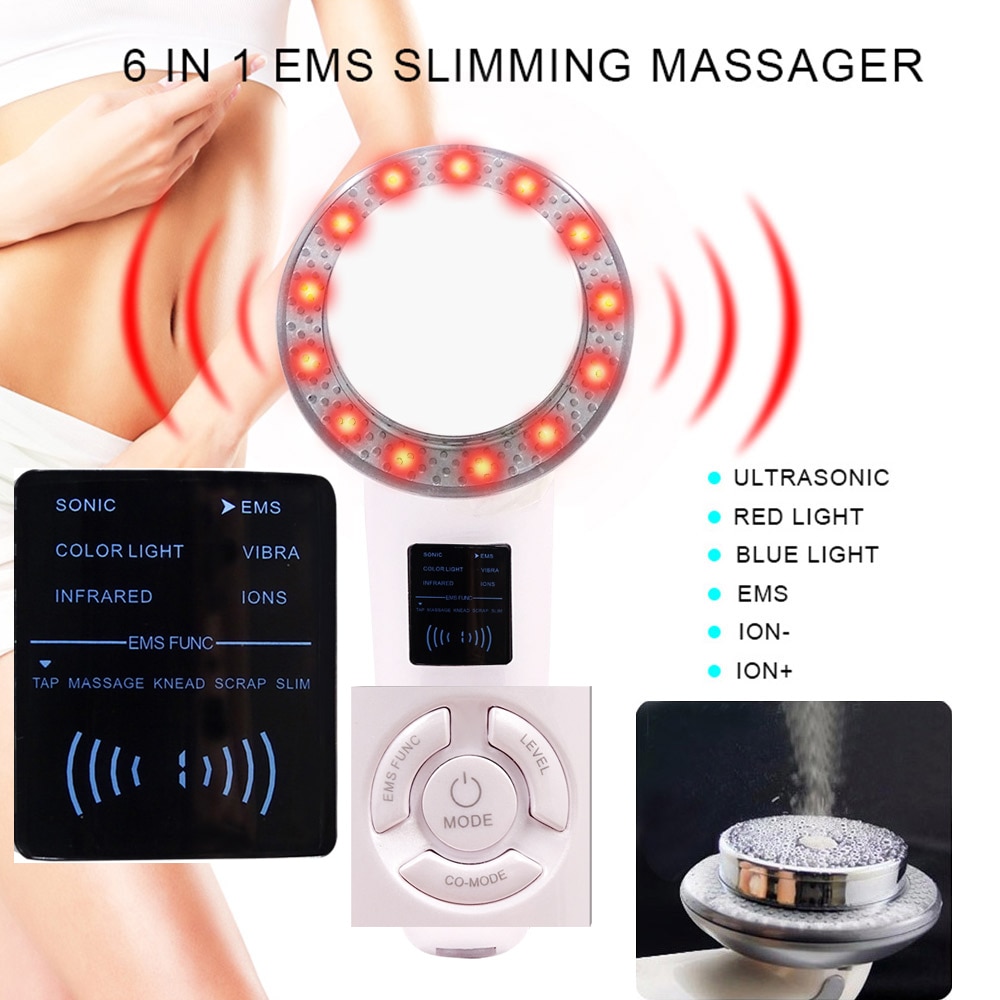 6 in1 led kropsslankende massageapparat digital skærm fedtforbrænder vægttab ultralyd kavitation anti cellulite infrarød enhed