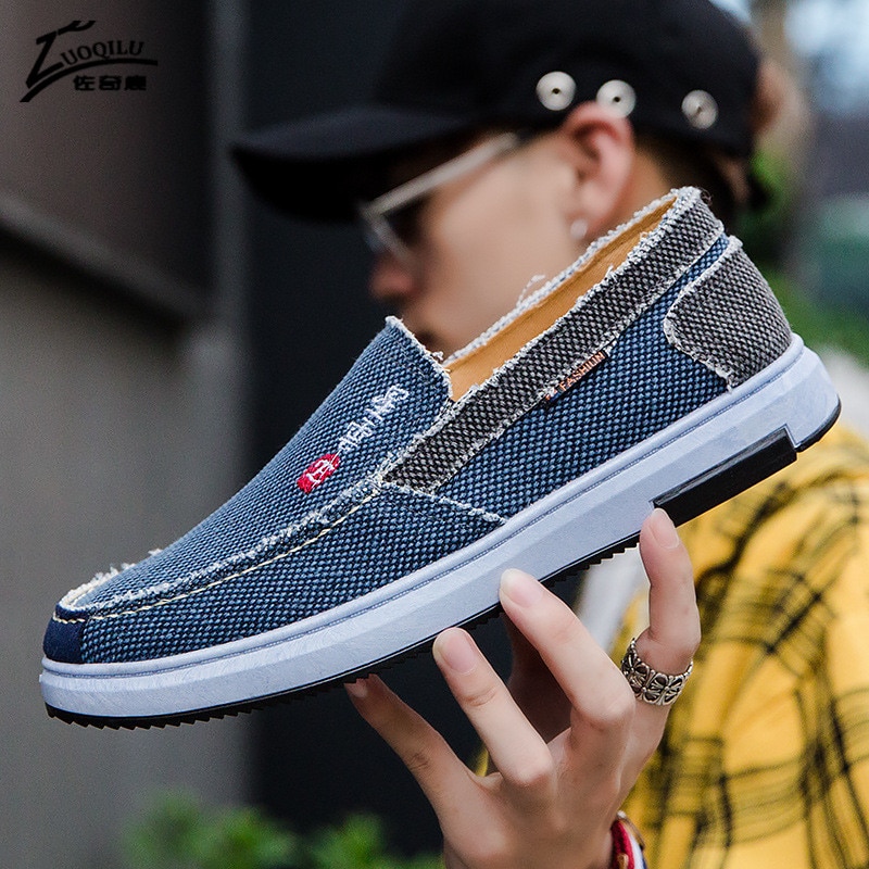 Hommes toile chaussures confortable toile chaussures hommes chaussures décontractées hommes mocassins plats chaussures hommes noir hommes chaussures baskets