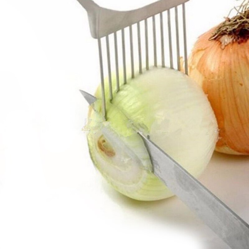 Håndholdt rustfritt stål løk potetgaffel grønnsaker fruktkutter tomatkutter kuttesikker hjelpemiddelholder kuttehjelp til kjøkken