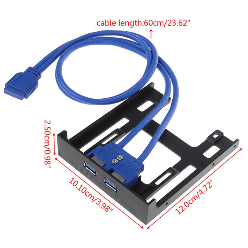 20Pin 2 Port USB 3.0 Front Panel Cable Adapter USB3.0 Hub Plastic Expansion Bracket for PC Desktop 3.5'' Floppy Bay