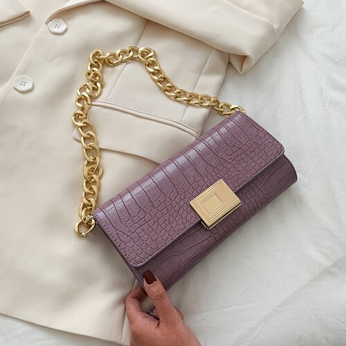 Vintage Bags For Women Crocodile pattern Shoulder Purse Luxury Handbags Women Bags Female Bags Purse: Purple