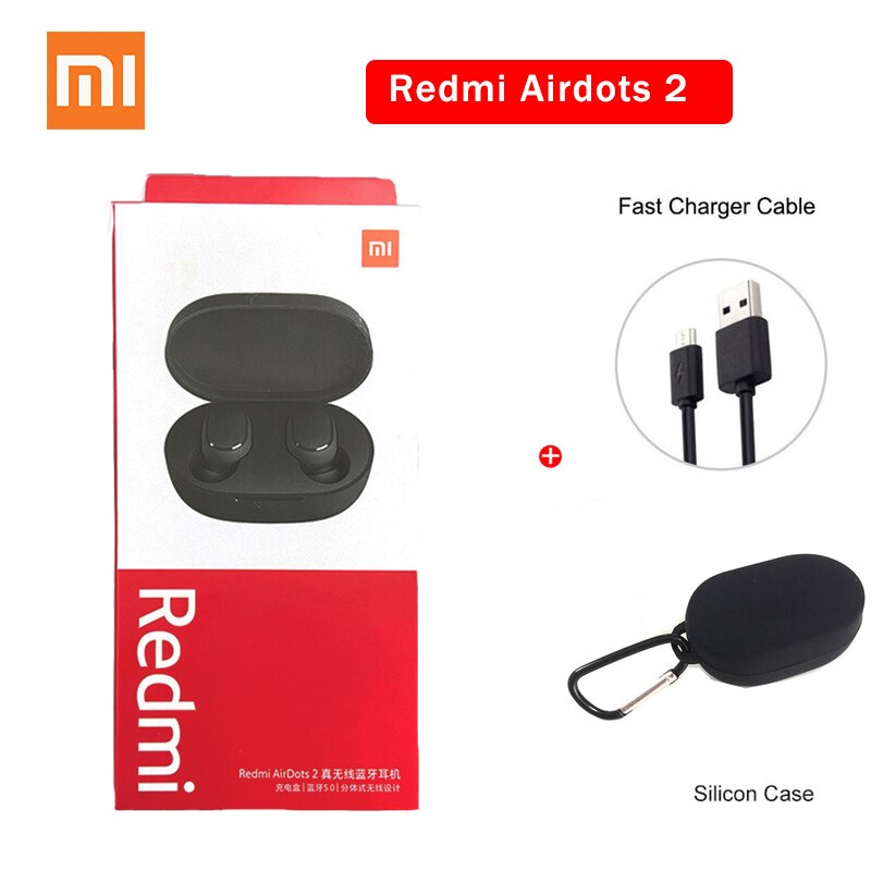 Xiaomi Redmi AirDots 2 sans fil Bluetooth 5.0 redmi airdots2 Mi Ture écouteurs sans fil dans l'oreille stéréo basse pas redmi airdots s: Airdots 2 black case