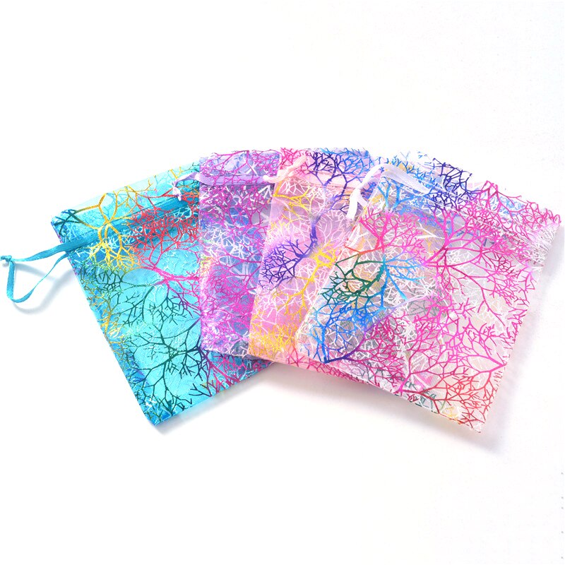 10/50pcs Sheer Coralline Organza Jewelry Pouch 7x9cm,9x12cm,10x15cm,13x18cm White Blue Organza Bag Jewelry Packaging Pouches