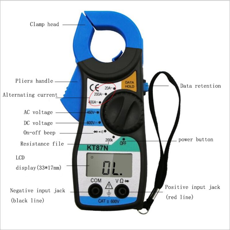 KT87N multifunctionele elektricien digitale klem meter hoge precisie universele meter mini klem flow meter multimeter