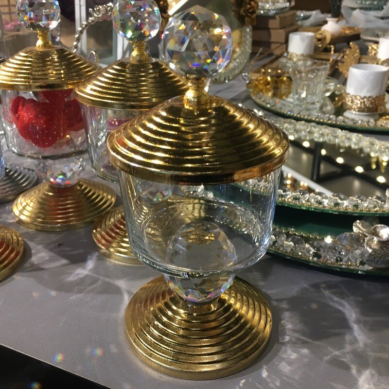 Metall piedestal glas dekorativ sockerskål tek 1 st