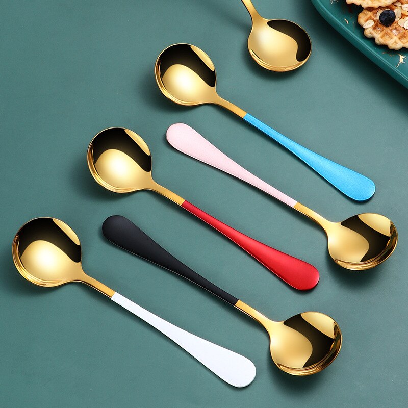 Metal Ice Cream Coffee Spoon Shovel Shape Shell Tea Spoon 7 Colors Afternoon Tea Dessert Long Handle Spoon Kitchen Tool