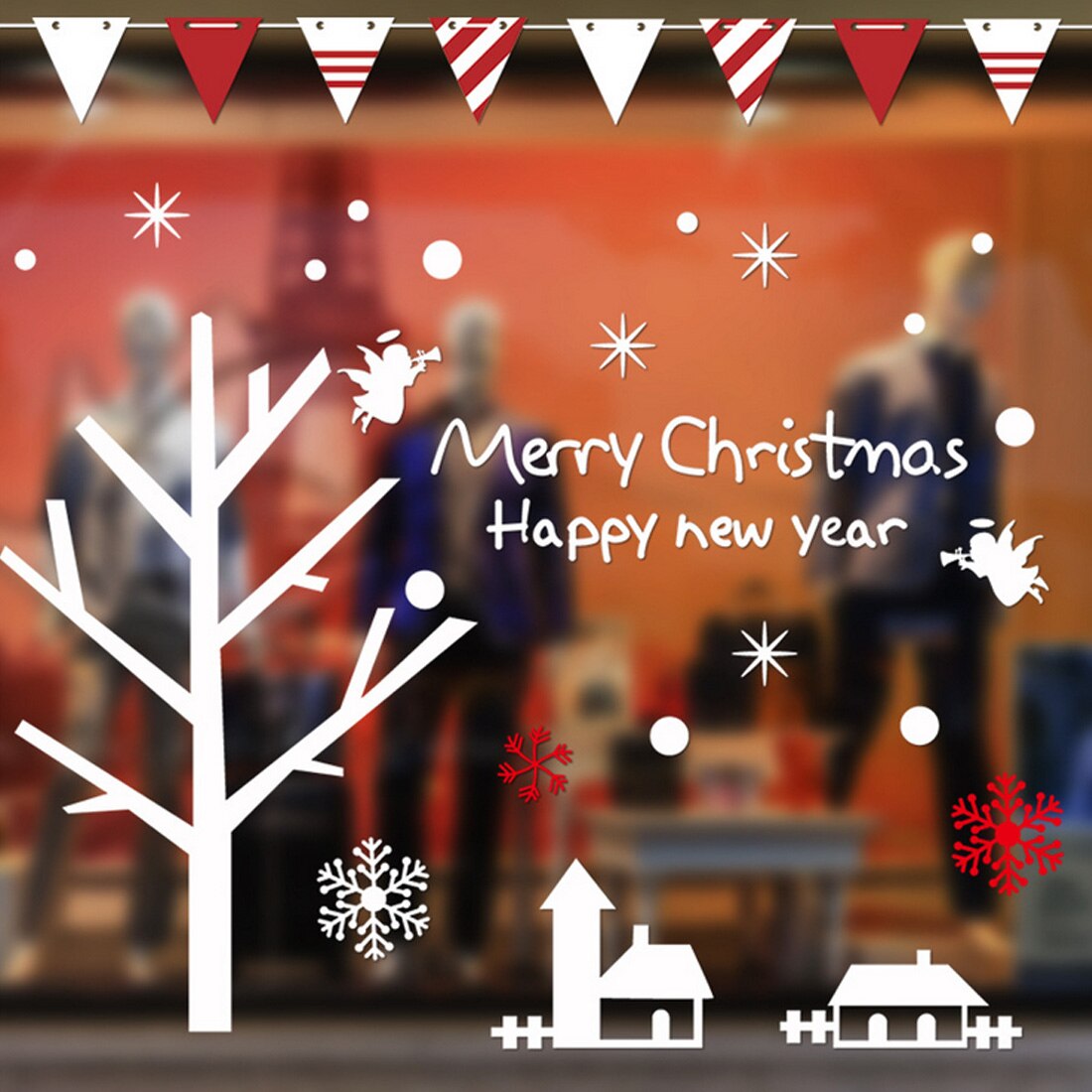 16 Styles Merry Christmas Window Glass PVC Wall Sticker DIY Snow Town Wall Stickers Year Home Decal Christmas Decoration: 16