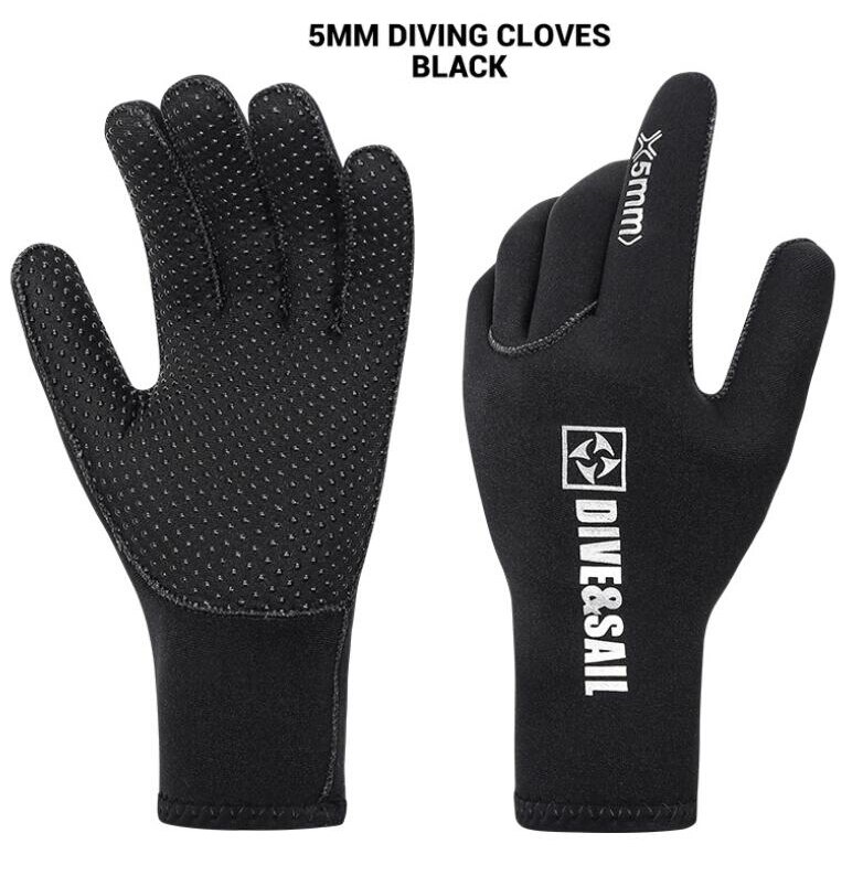 Guantes de buceo de 5mm, 3mm y 2mm, aletas de neopreno para natación, equipo de Surf, Kitesurf, pesca subacuática, Windsurf, guantes de buceo, pesca: D548027N BK 5MM / M