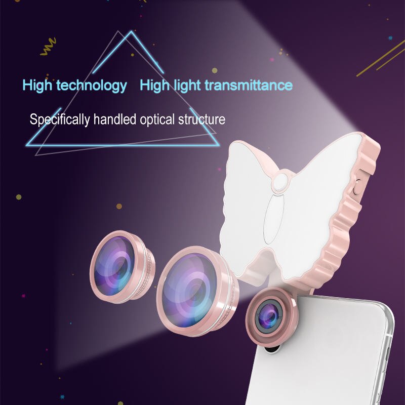 Verschönerungs-set für iphones: led-selfie-ringlicht mit blitz, 4k hd-weitwinkel- und  + 50x makro-/fisheye-kameras