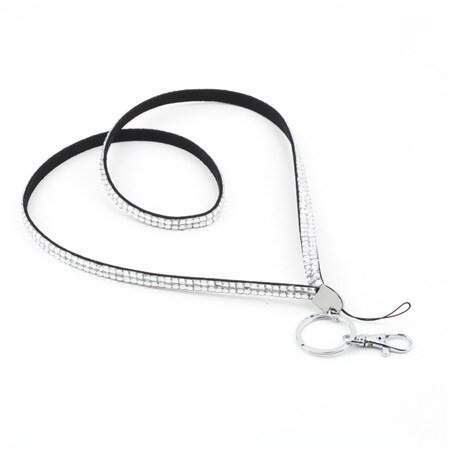 Unisex rhinestone crystal bling anpassad halsband & id-märke mobiltelefon nyckelhållare ring för avslappnad sport: Vit