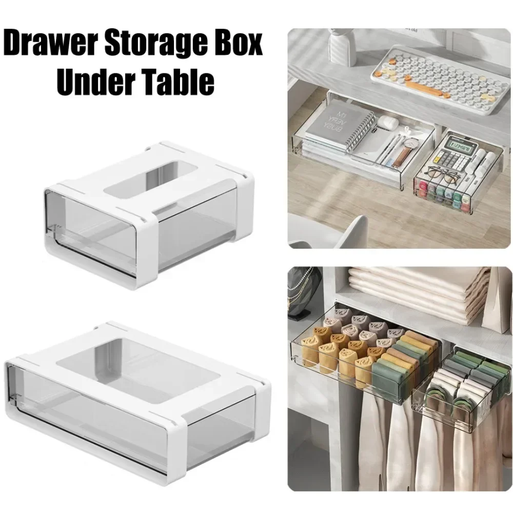 Under Desk Drawer Organizer Wardrobe Storage Transparent Drawing Box Self-Adhesive Hidden Undertable Drawers Office Table Locker