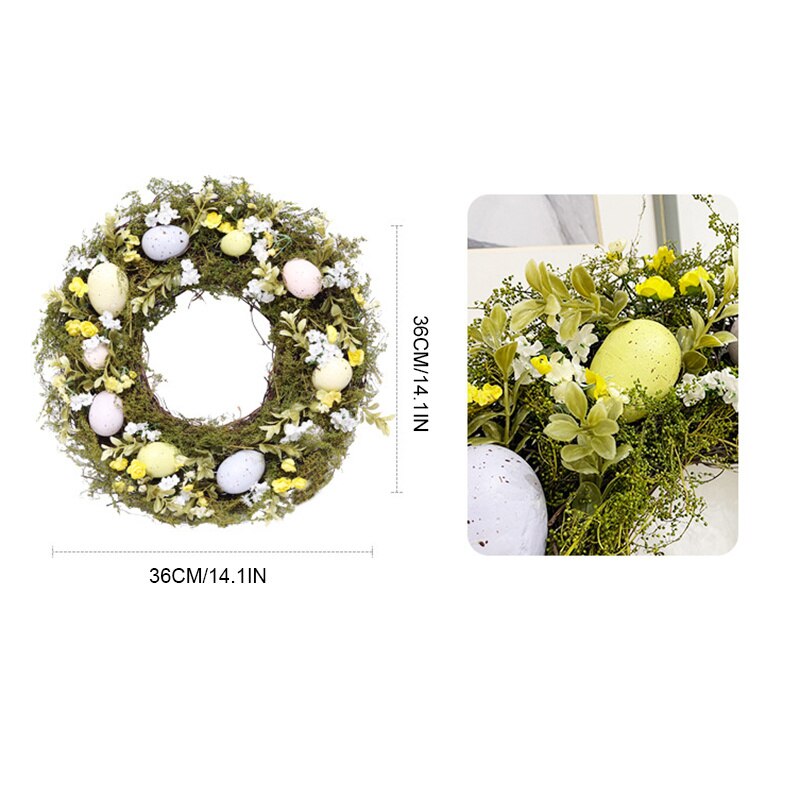 14 Inch Pasen Kunstmatige Krans Met Kunstmatige Eieren Rotan Krans Voor Voordeur Indoor Tuin Decoraties Kransen &amp; Slingers