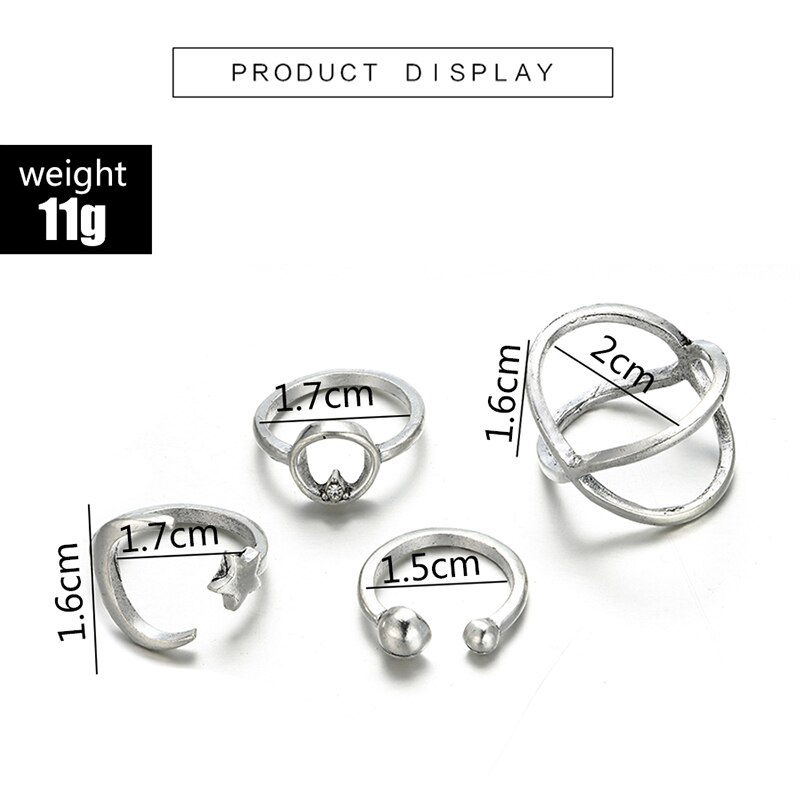 Tocona eenvoudige geometrische sterren maan zilverkleurige ringen voor vrouwen punk boho gezamenlijke vinger ringen set sieraden accessoires