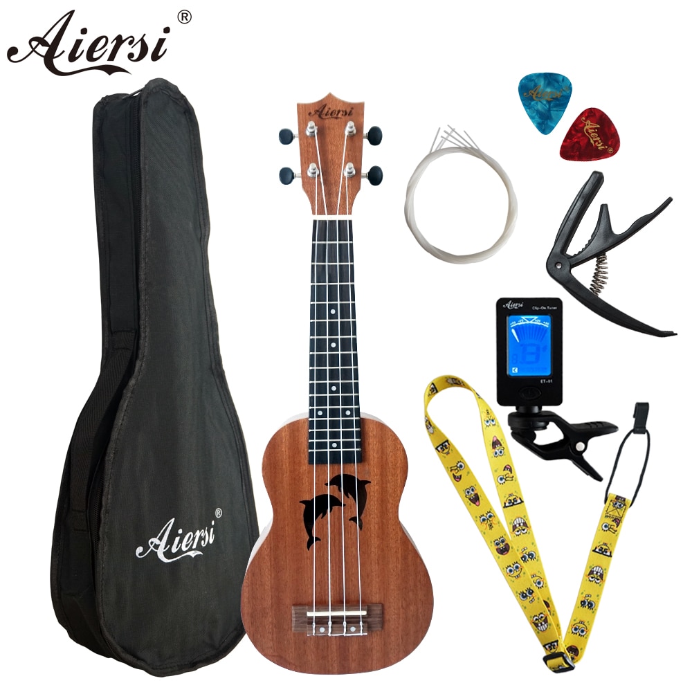 Aiersi 21 pulgadas conjunto completo ukelele de caoba de 4 cuerdas de guitarra Soprano piña Gecko ukelele con el bolso de la correa de la cadena de sintonizador de Capo recoge