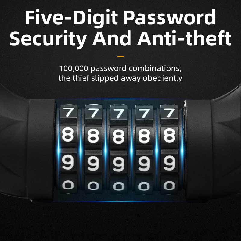 ROCKBROS 87CM Bike Lock Steel Five-digit Code Anti-theft 1.72CM Bold Cable Password Lock PVC Wrapped Lock MTB Road Accessories