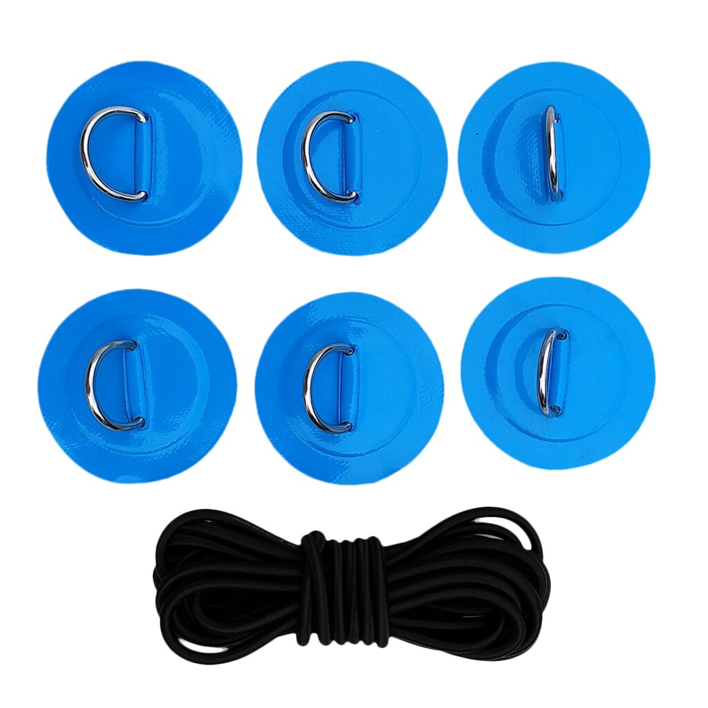 6Pcs Stand Up D-Ring Pad Paddleboard Sup Bungee Touw Dek Rigging Kit Patch Water Sport Roeien Opblaasbare boten Surfplank: Blue as described