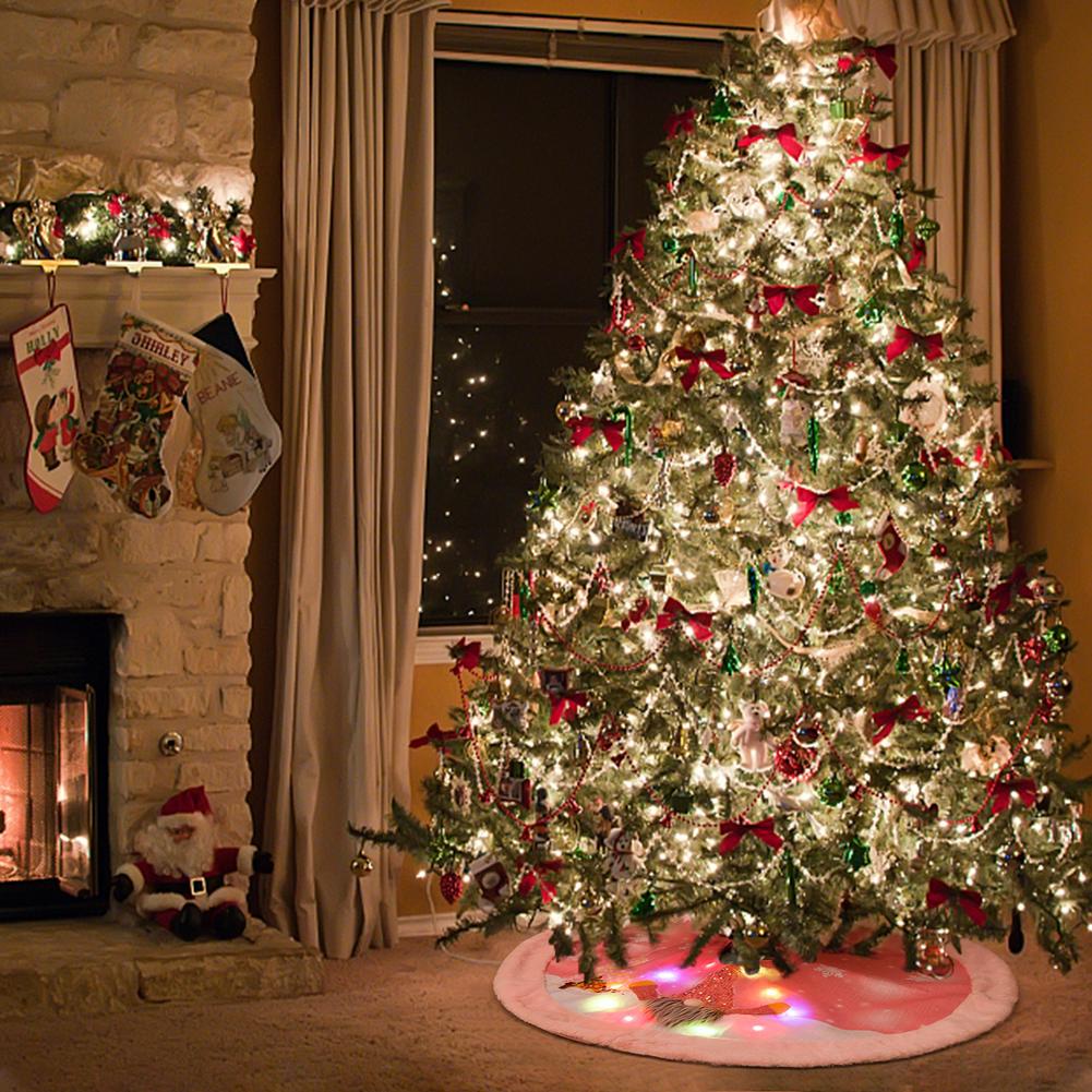 Jupe d&#39;arbre de noël rose, avec décor de maison doux et léger pour fête