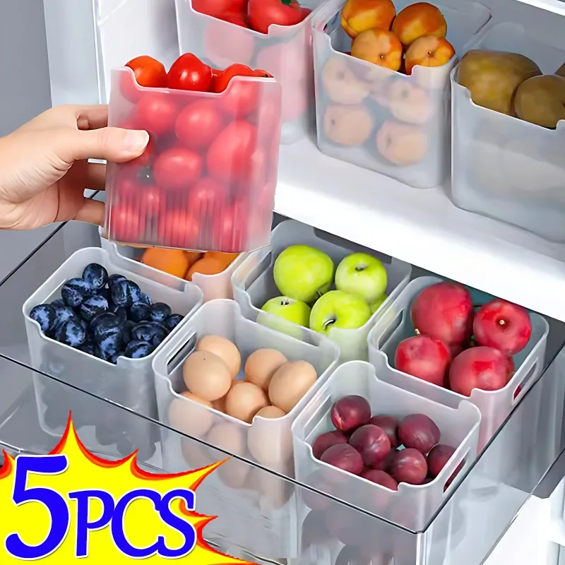 Cajas de almacenamiento para refrigerador, organizador de alimentos frescos, almacenamiento en frío, fruta, especias, contenedor de alimentos, cajas de cocina para el hogar, 1/5 Uds.
