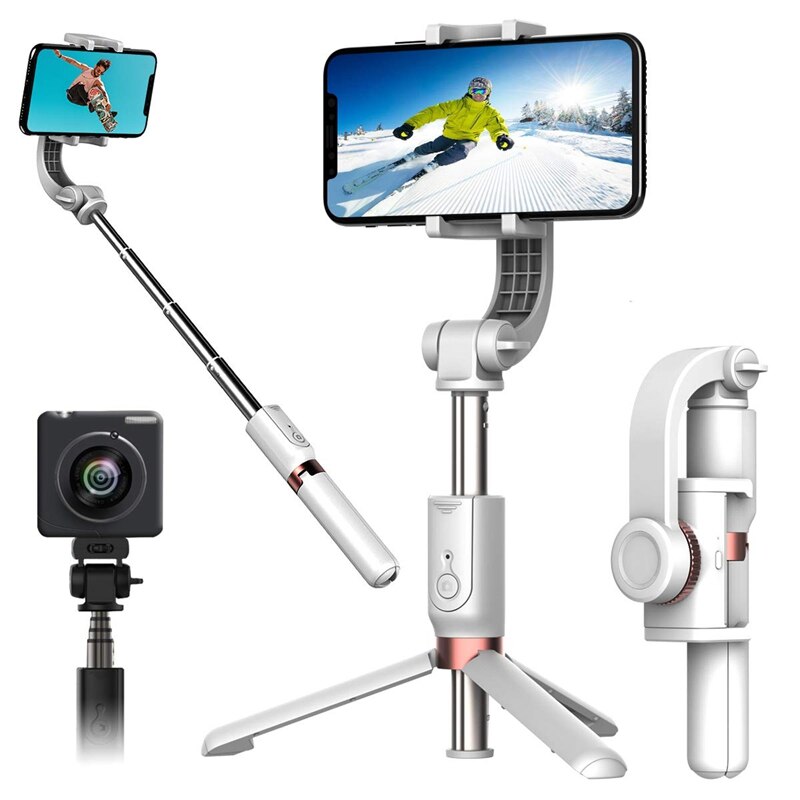 1-Axis Handheld Gimbal Stabilizer for Smartphone, Time-Lapse Object Tracking, Pan-Tilt Tripod with Built-In Bluetooth Remote(Whi