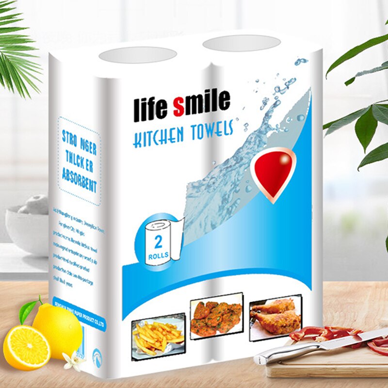 2 Roll/Pack Kitchen Paper Towel Wood Pulp Roll Paper Tissue Strong Water Oil Absorption HJL2019