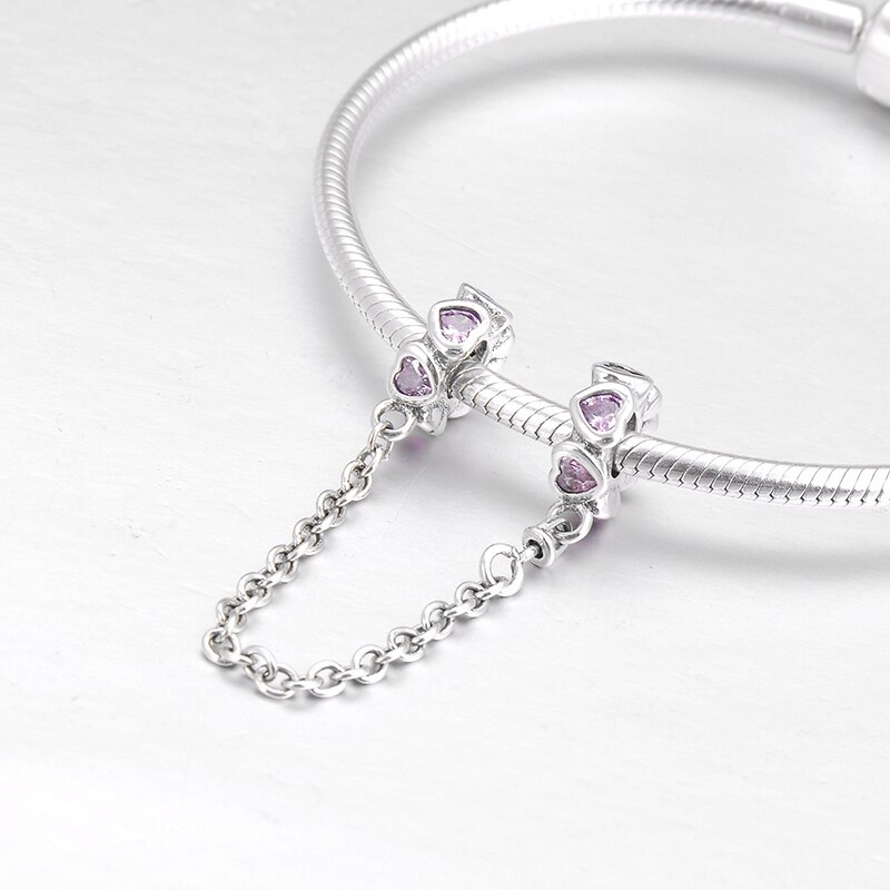 925 Sterling Silber DIY für rosa herz CZ Sicherheit Kette Perlen Fit Original Europäischen Charme Armband Schmuck machen
