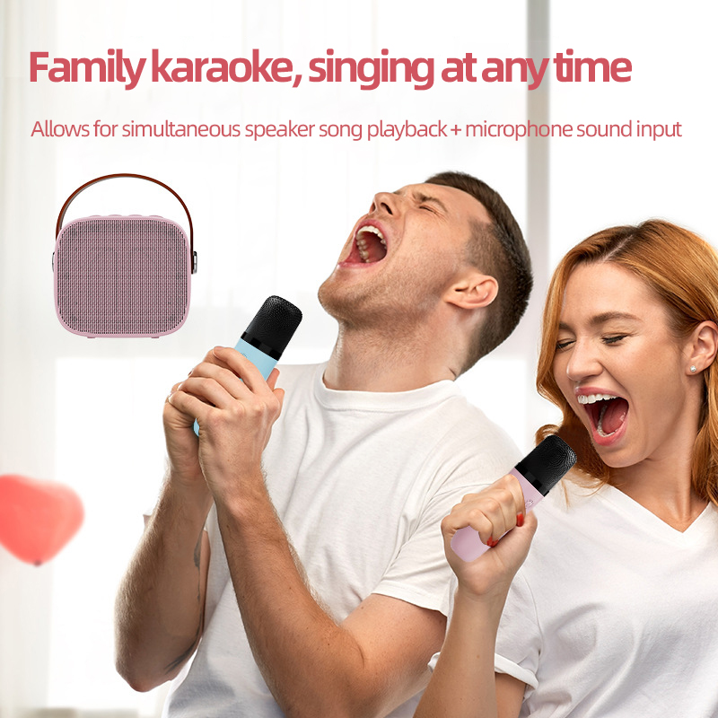 Basix Karaoke-Maschine tragbares Bluetooth 5.0-Lautsprechersystem mit 1-2 drahtlosen Mikrofonen zu Hause Familie singen freundlicher