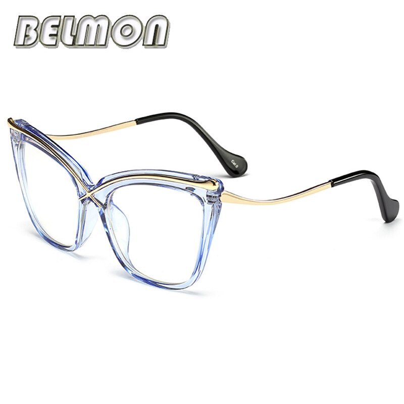 Belrayon óculos de olho de gato, armação feminina para óculos de computador, armação de óculos para miopia, lentes transparentes feminina rs262