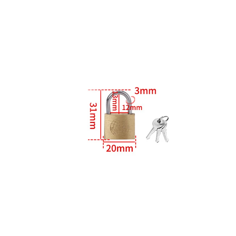 Mini Copper Case Drawer Lock Suitcase Key Padlock Backpack Jewelry Box Cabinet Lock Strap with 3 Keys: Gold