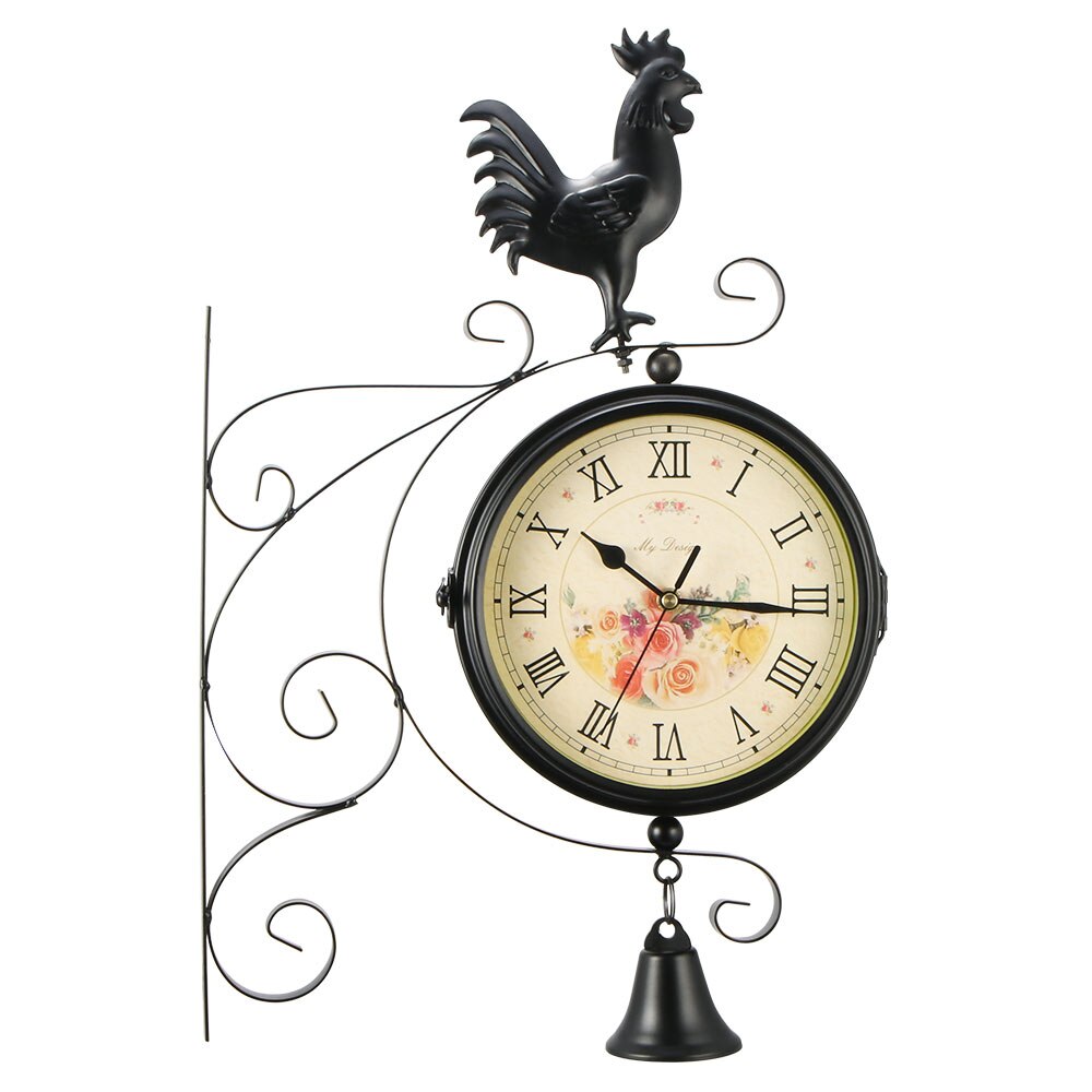 Vintage Inspired Double Sided Wall Clock Wrought Iron Train Grand Station Style Dustproof Retro Double-Sided Wall Clock