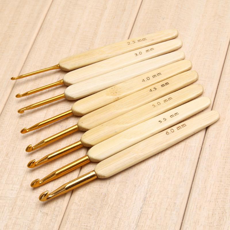 8Pcs 8 Maten Bamboe Handvat Haaknaalden Aluminium Haaknaalden Set Breinaalden Diy Breien Tools 2.5Mm-6Mm