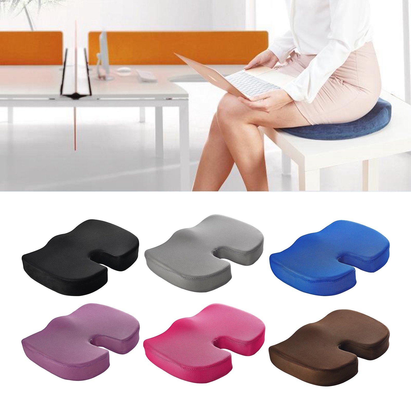 Ergonomic Seat Cushion for Office Chair, Memory Foam Coccyx Cushion Sciatica Pillows for Tailbone Pain &amp; Butt, 18x14x3 Inch